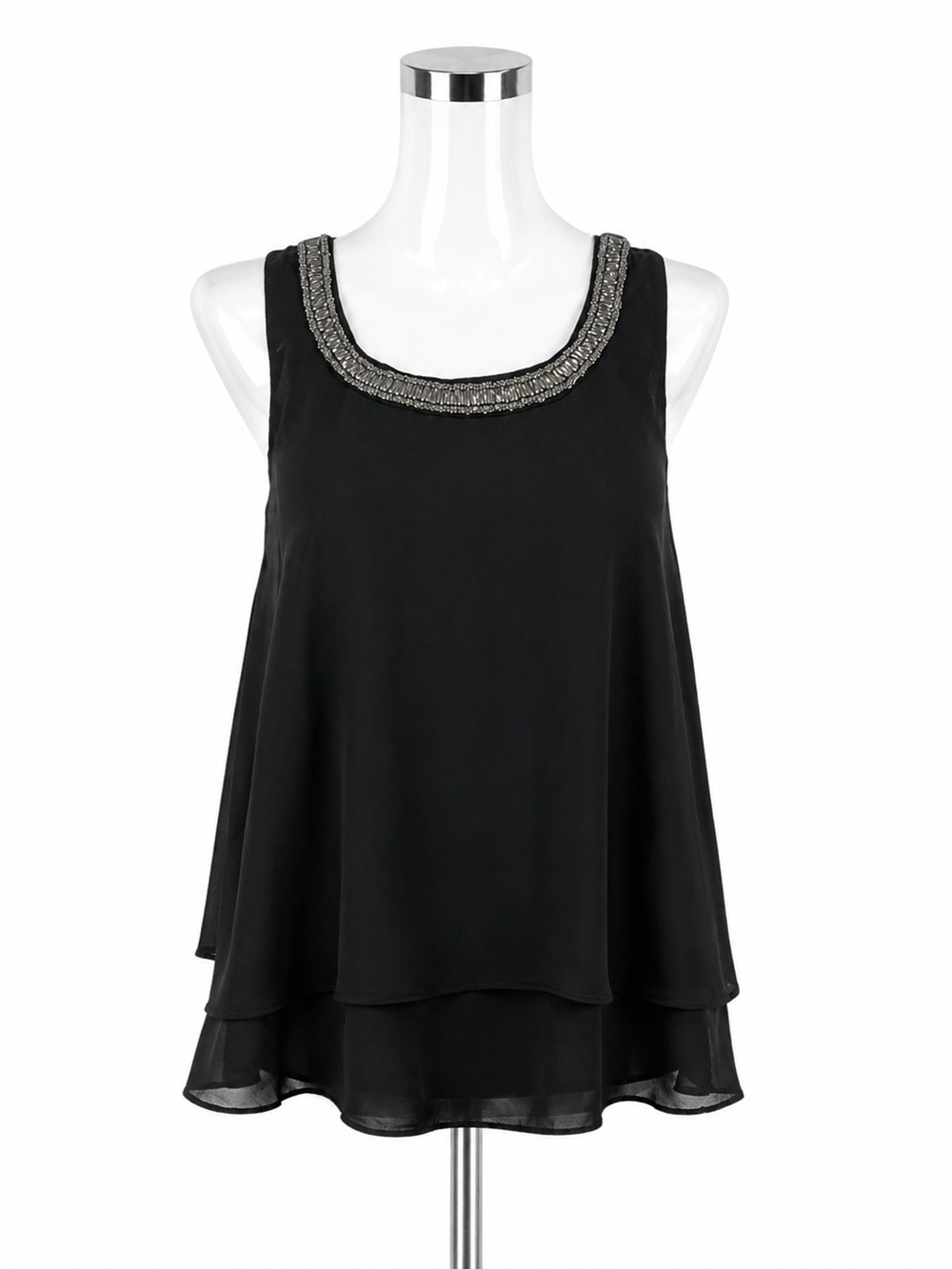 Angie Black Beaded Sleeveless Layered Chiffon Top Size Small